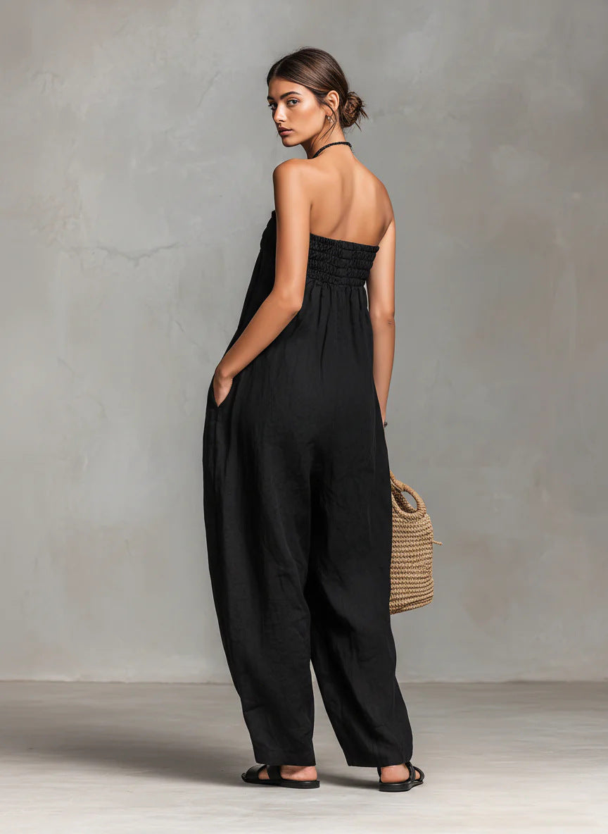 Strapless Linen-Blend Jumpsuit