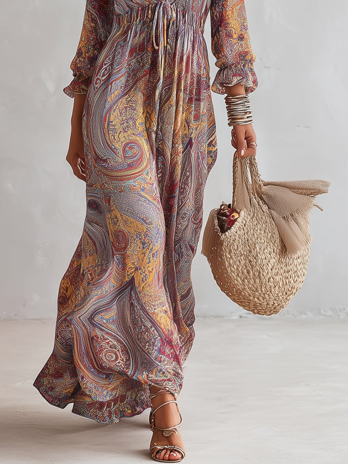 Aurelia Paisley Ruffle Maxi Dress
