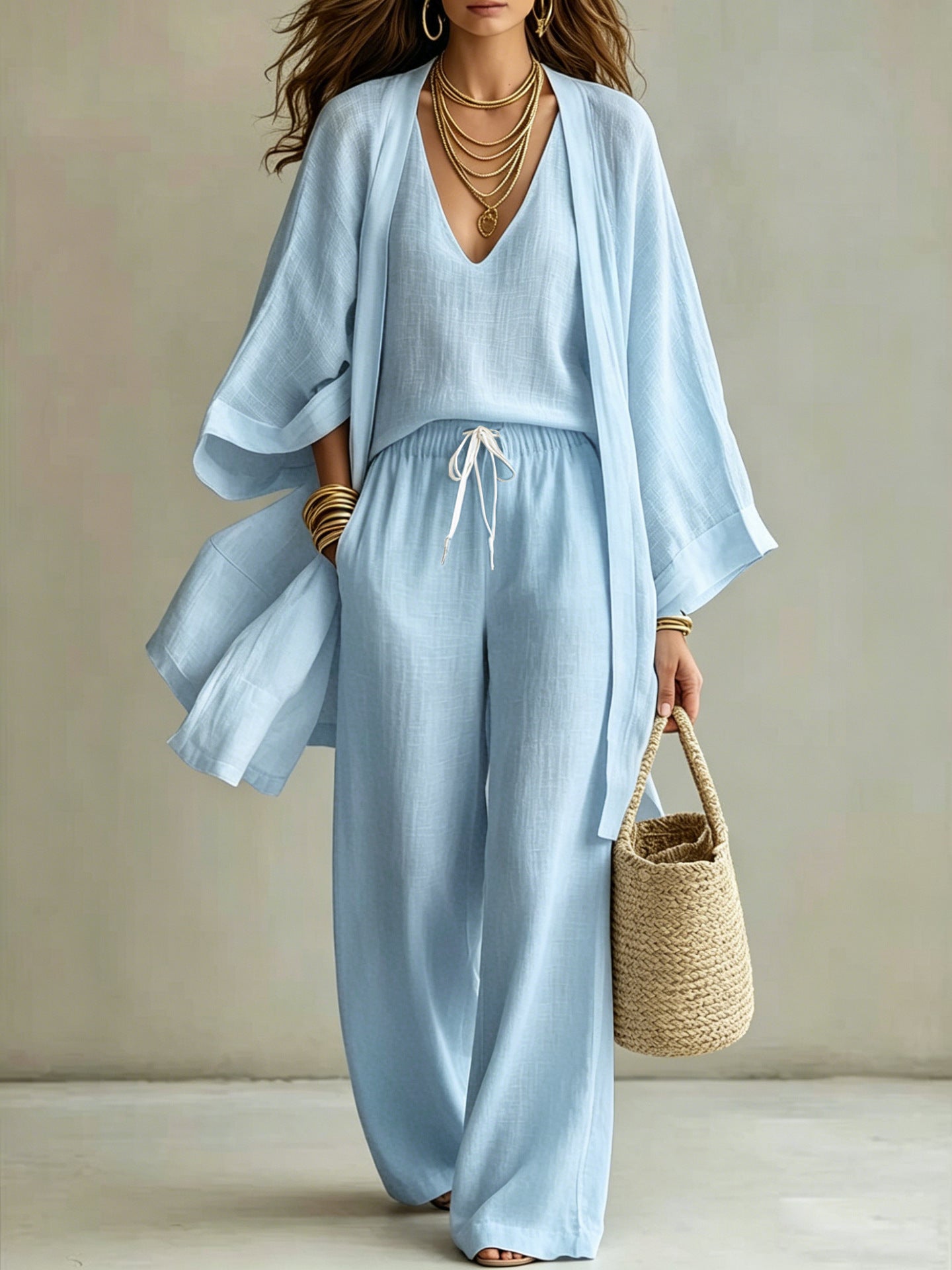 Camille Linen-Look Three-Piece Set