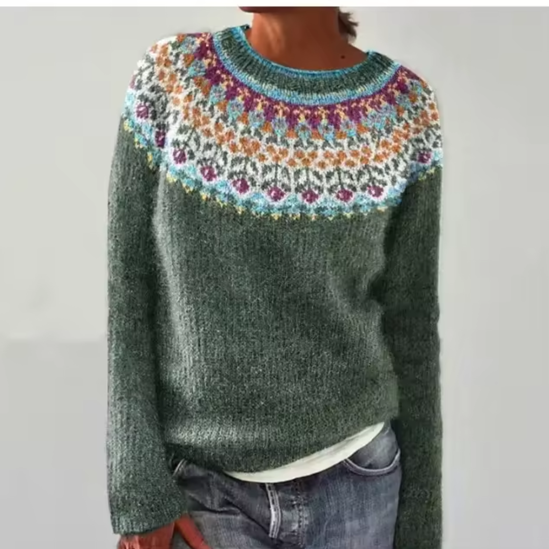 Elsa Olive Nordic Knit Sweater