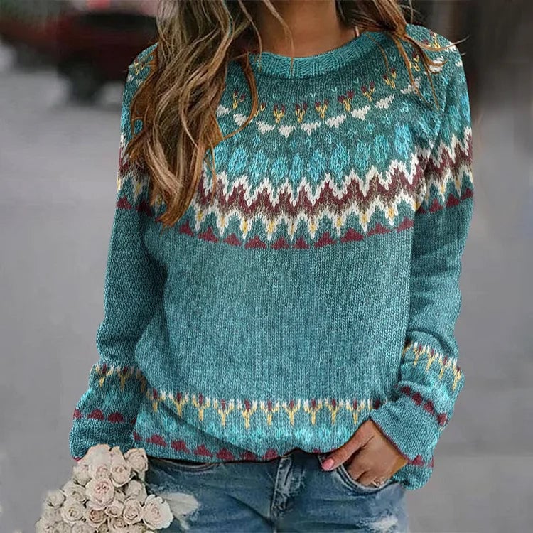 Sigrid Teal Nordic Knit Sweater