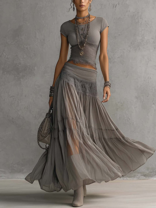 Celeste Knit Top & Chiffon Maxi Skirt Set