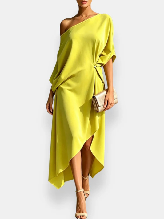 Lucia Asymmetric Satin Midi Dress