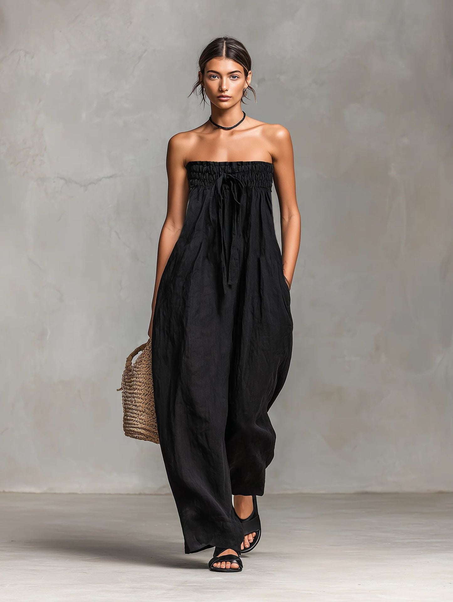 Strapless Linen-Blend Jumpsuit