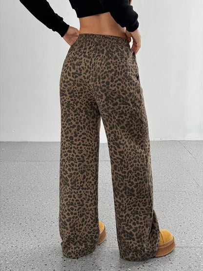 Leopard Print High-Waisted Wide Leg Pants