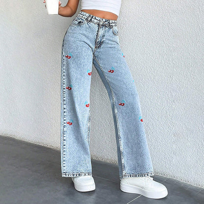 Cerise Cherry Straight Jeans