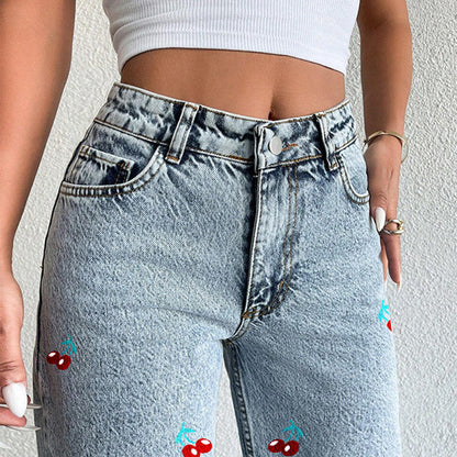 Cerise Cherry Straight Jeans
