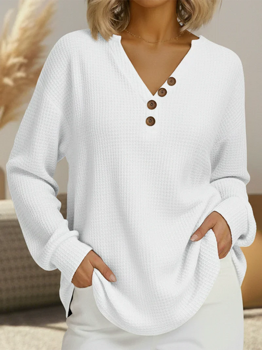 Livia Waffle V-Neck Top