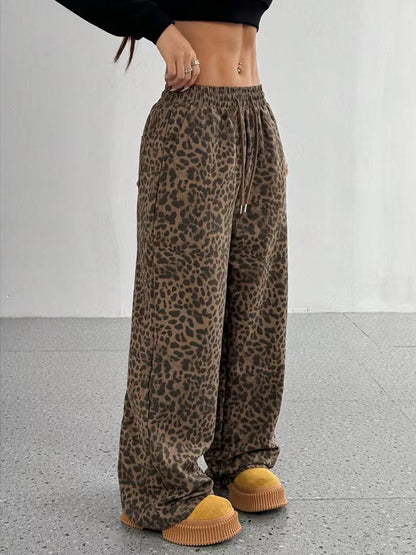 Leopard Print High-Waisted Wide Leg Pants