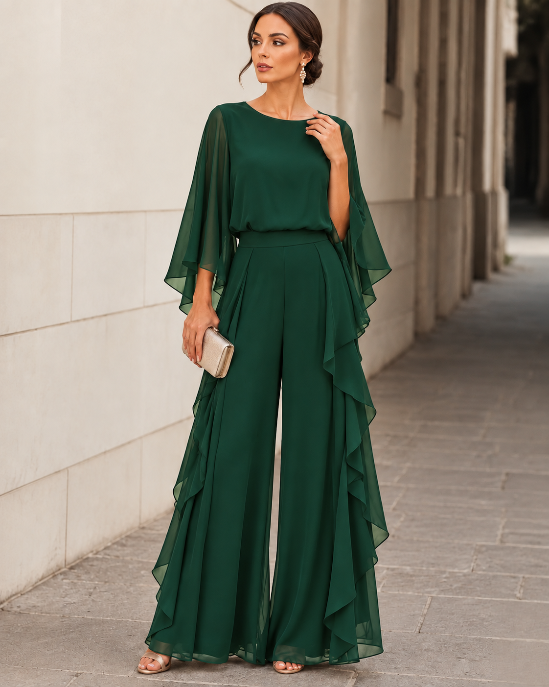 Serena Ruffle Chiffon Pant Set