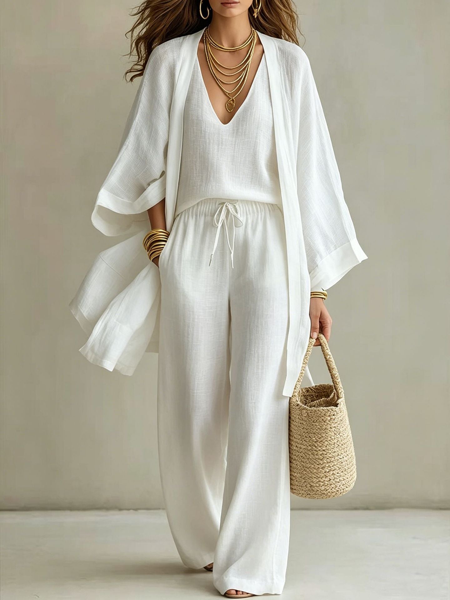 Camille Linen-Look Three-Piece Set