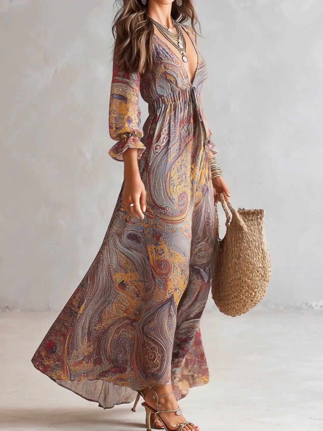 Aurelia Paisley Ruffle Maxi Dress