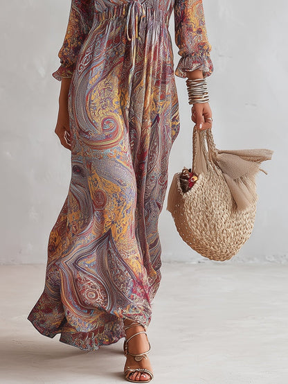 Aurelia Paisley Ruffle Maxi Dress