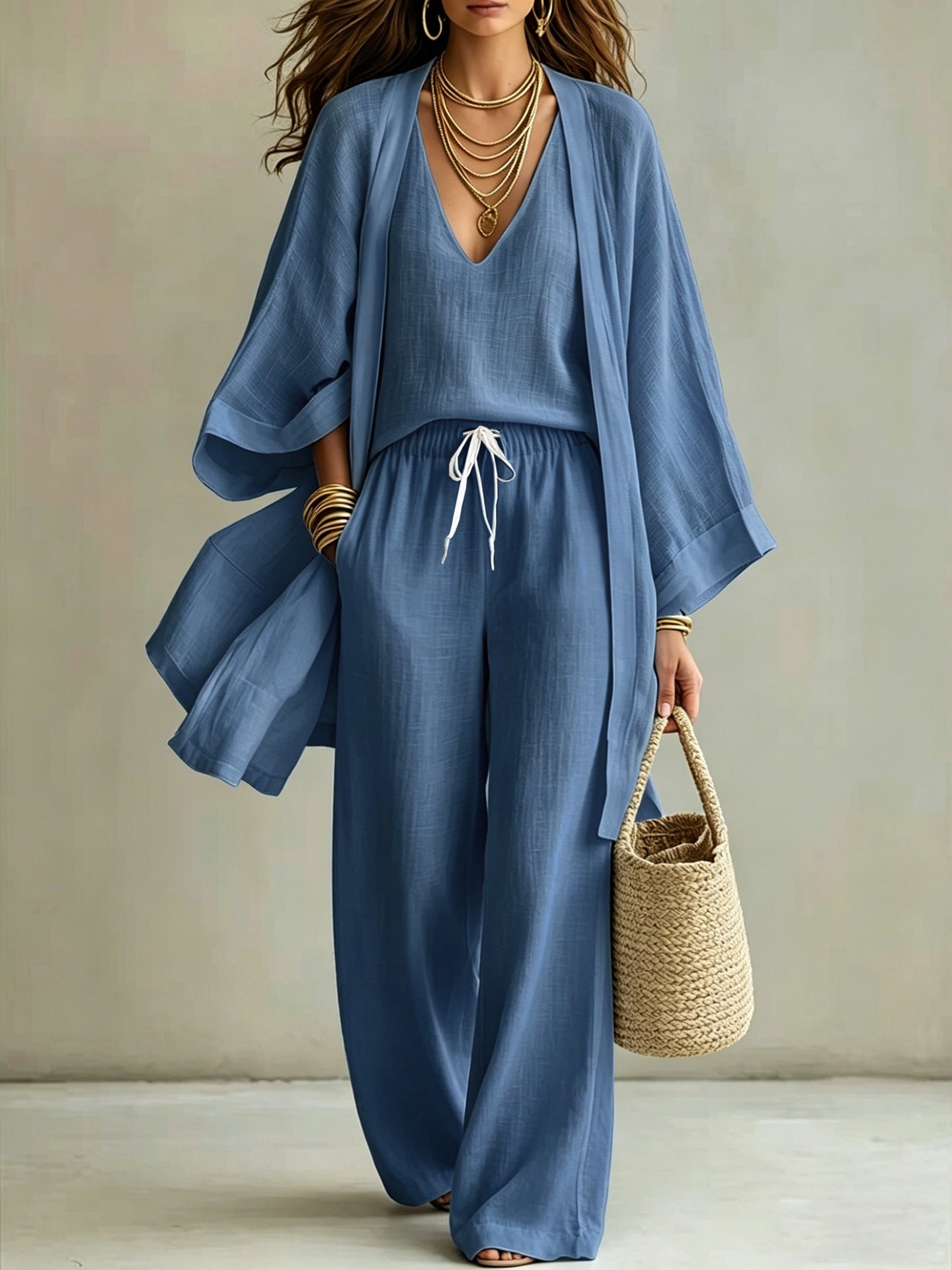 Camille Linen-Look Three-Piece Set