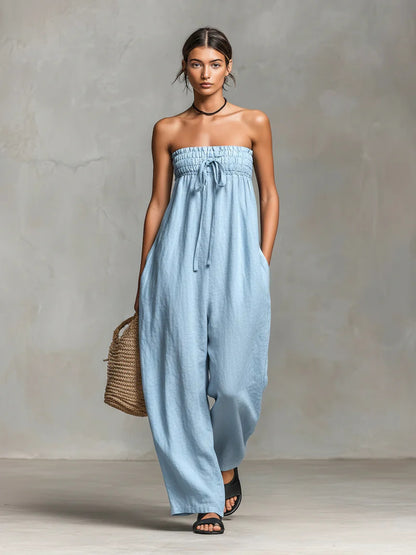 Strapless Linen-Blend Jumpsuit