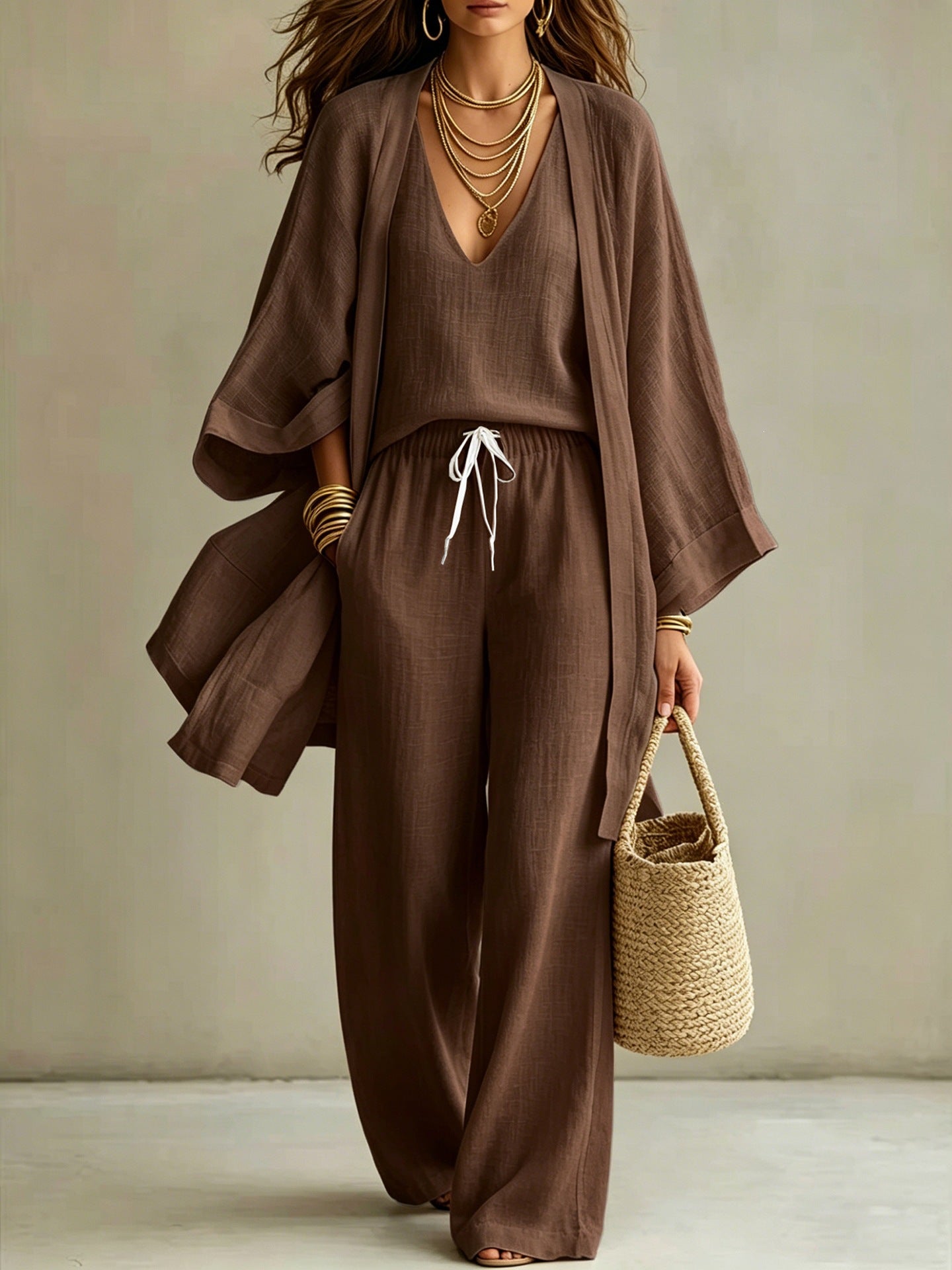Camille Linen-Look Three-Piece Set