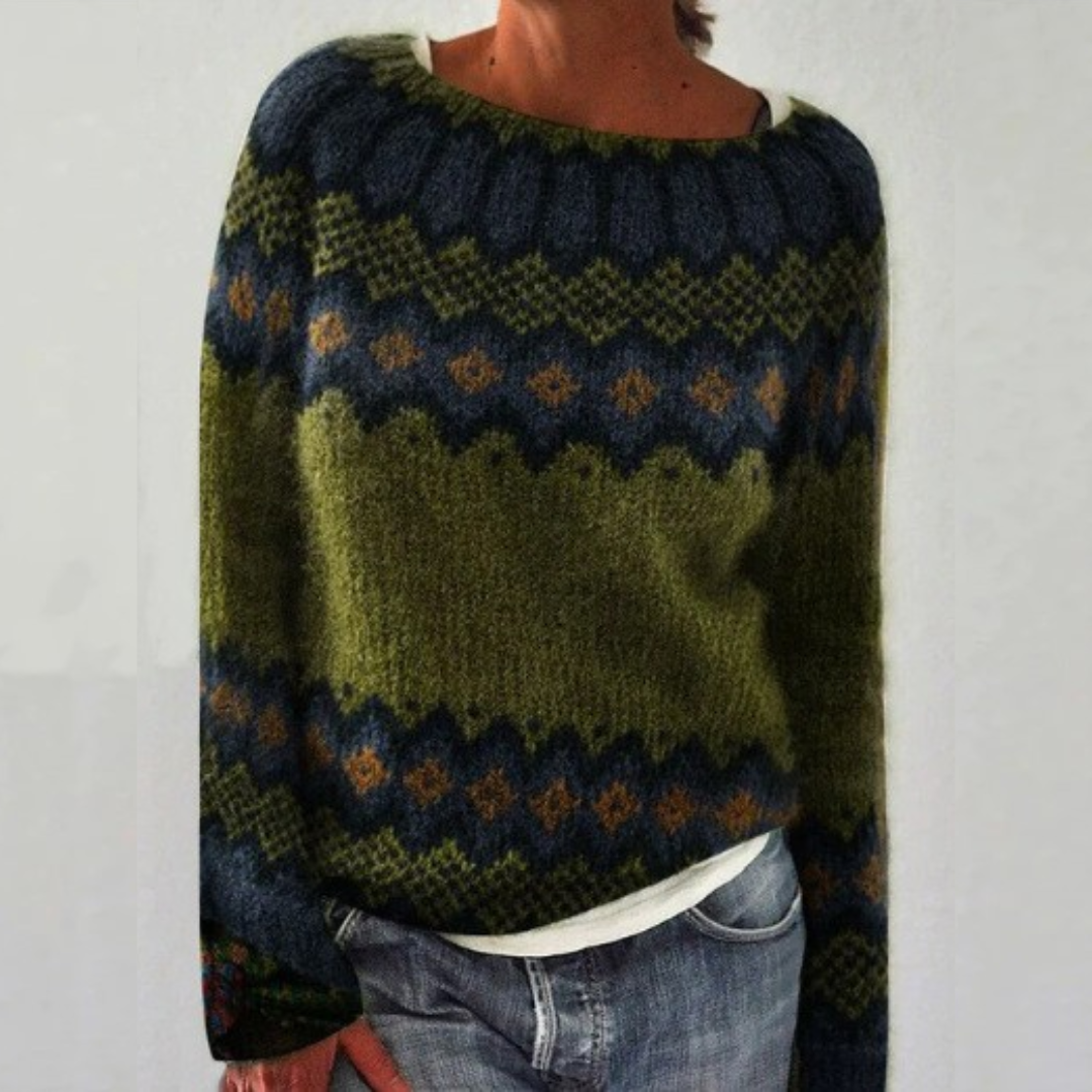 Maren Olive Nordic Pattern Sweater