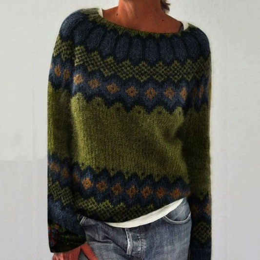 Maren Olive Nordic Pattern Sweater