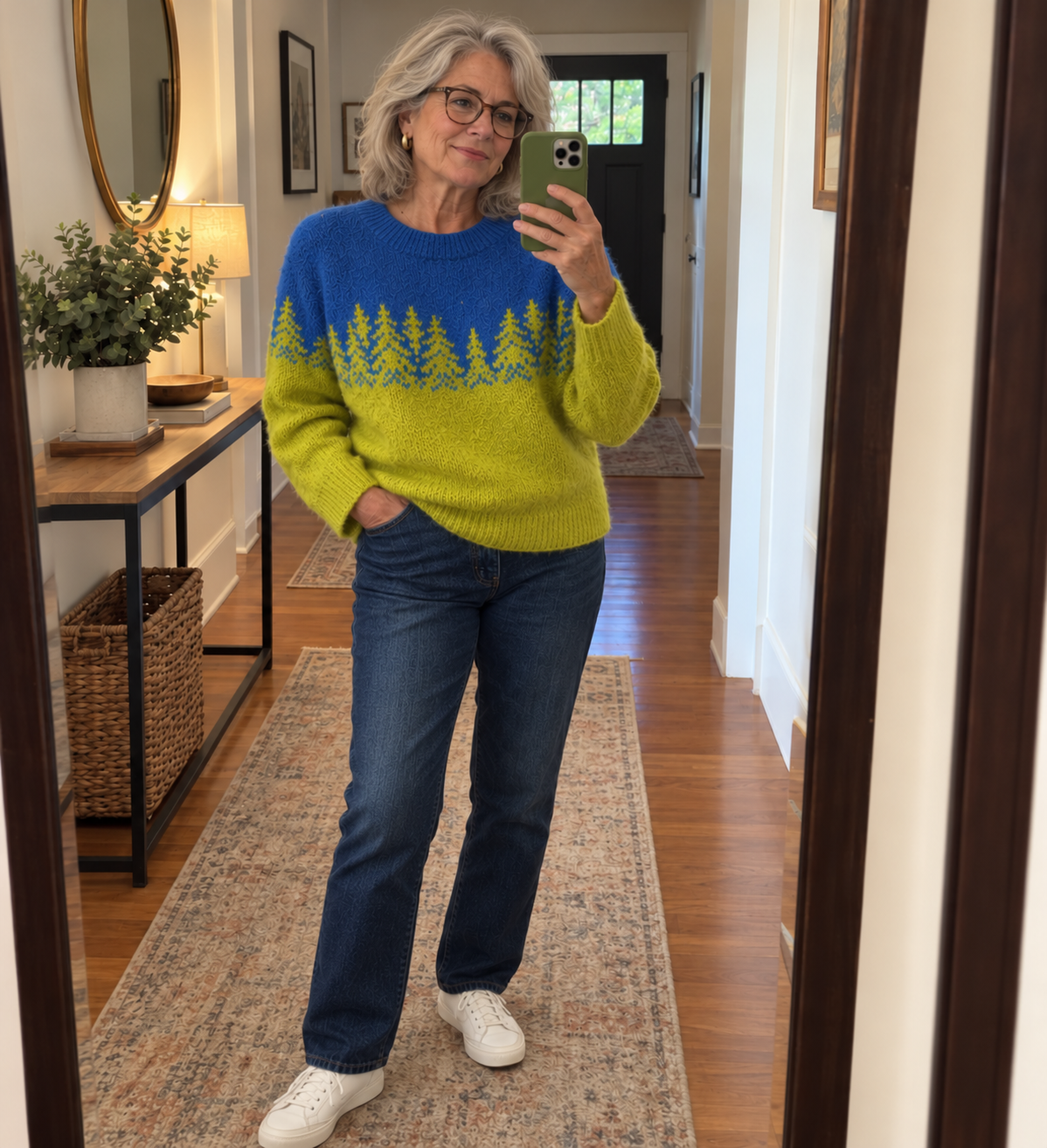 Lora customer wearing knitwear