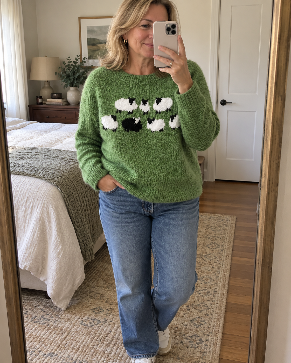 Lora customer wearing knitwear