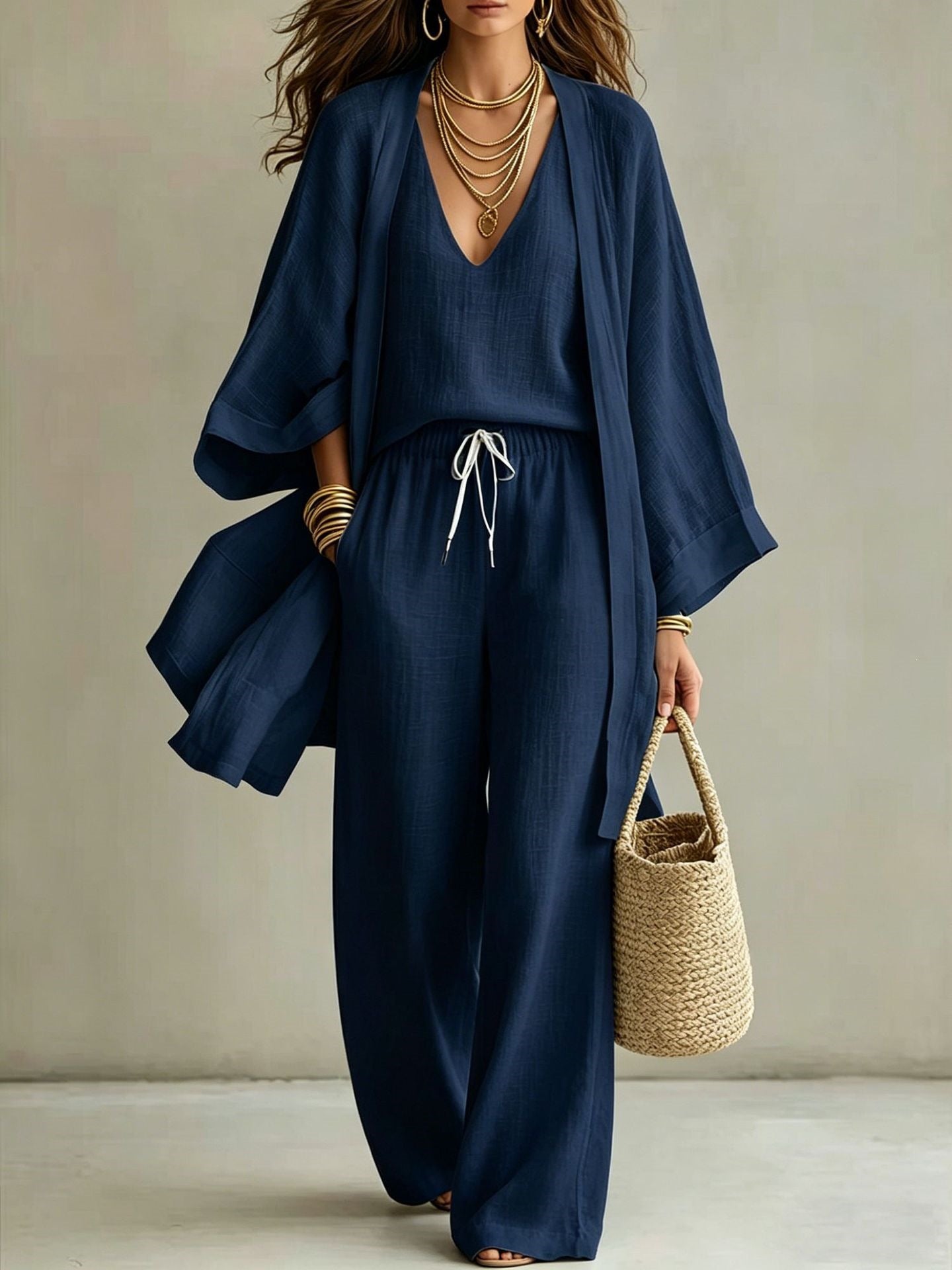 Camille Linen-Look Three-Piece Set