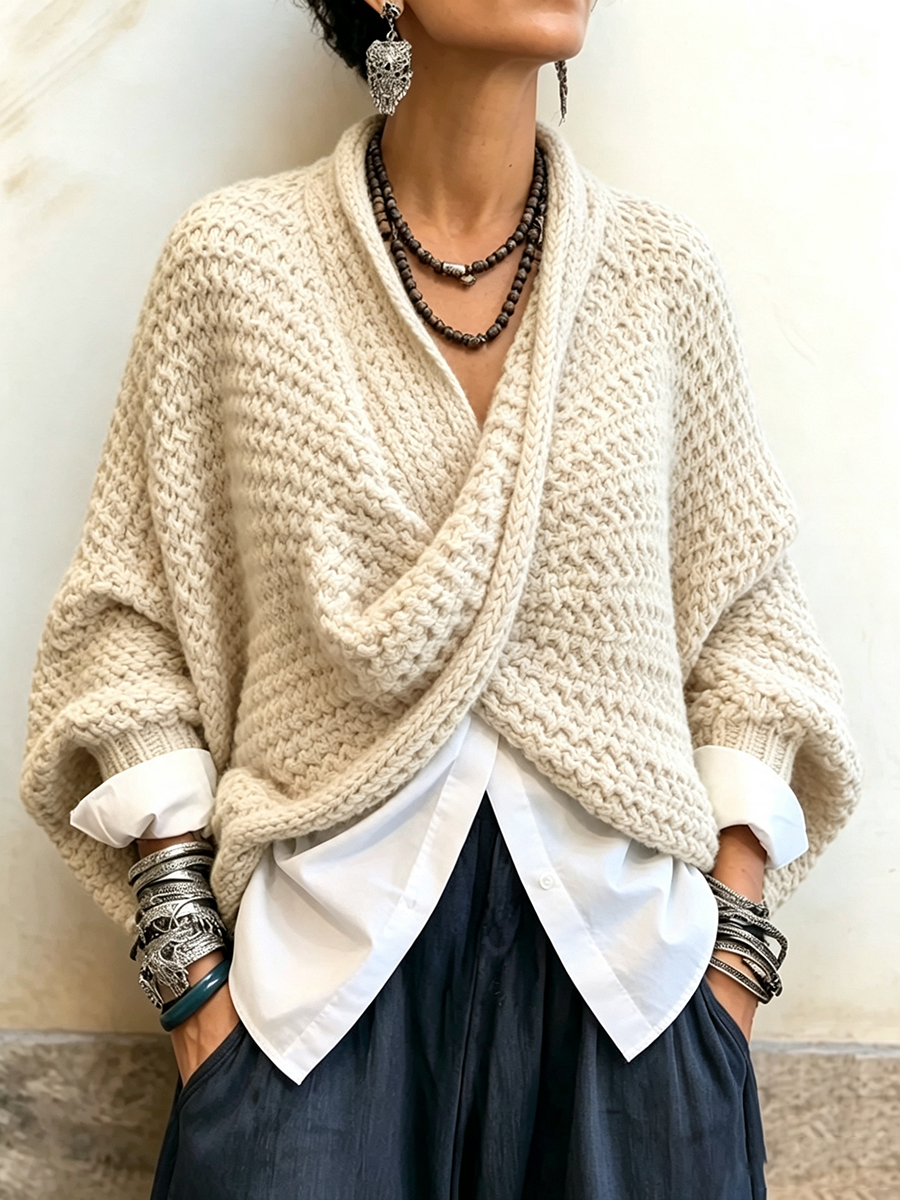 Elara Cross-Front Knit Sweater