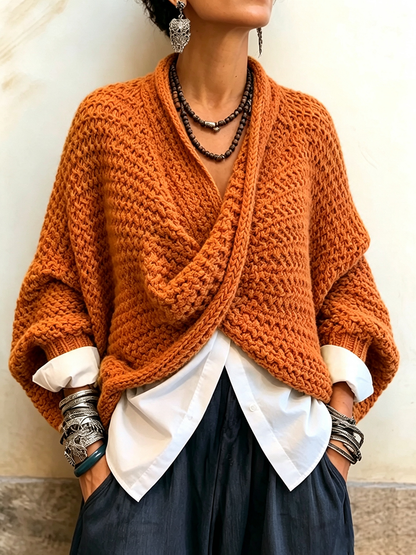 Elara Cross-Front Knit Sweater