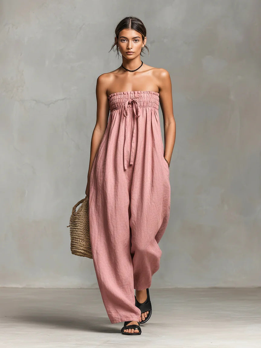 Strapless Linen-Blend Jumpsuit